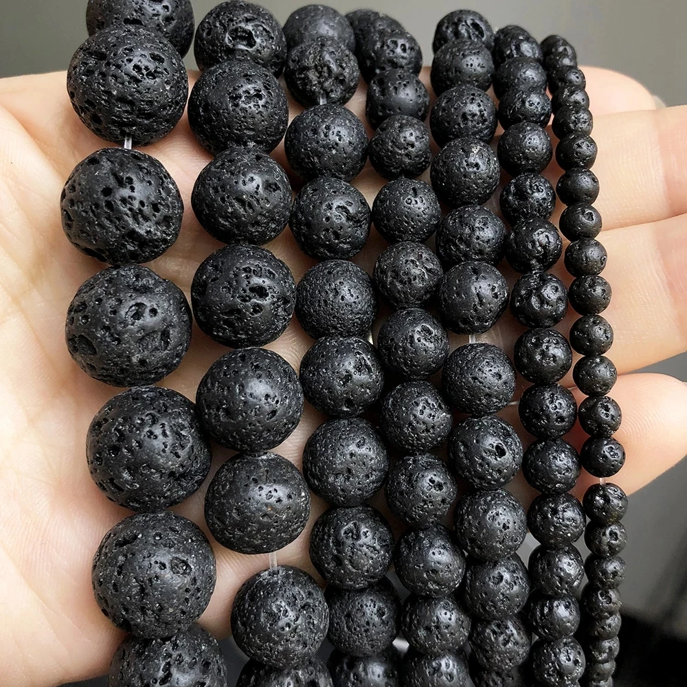 Natural Black Volcanic Lava Stone Beads Round Loose Beads For Jewelry Making 15&quot; - £6.59 GBP+