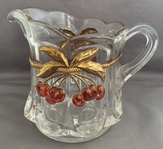 Vintage Northwood Cherry &amp; Cable Clear Ruby &amp; Gold Trim Creamer Cream Pi... - £19.61 GBP