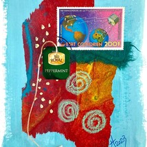 Tea Talk Original Mixed Media Wall Art Collage Painting 8x10in Matted - £39.17 GBP