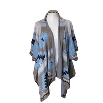 Soft Surroundings Southwest Aztec Open Front Wrap Cardigan Blue &amp; Tan - $41.76