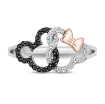 Disney Treasure Mickey Minnie Mouse Ring, 0.2 Black&amp;White Simulated Diamond Ring - £95.12 GBP