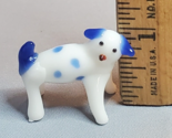 Miniature Blown Glass Dog Figurine Hand Spun Figure Japan White &amp; Blue V... - $11.83