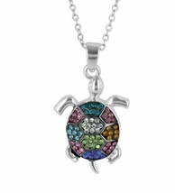 Crystal Kingdom Silver Tone Turtle Pendant Necklace 15-17&quot;Chain In Jewelry Box - £11.83 GBP