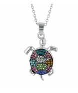 Crystal Kingdom Silver Tone Turtle Pendant Necklace 15-17&quot;Chain In Jewel... - £11.59 GBP