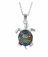 Crystal Kingdom Silver Tone Turtle Pendant Necklace 15-17&quot;Chain In Jewel... - $20.15 CAD
