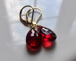 3Ct Pear Cut CZ Red Garnet Solitaire Drop/Dangle Earrings 14K Yellow Gold Plated - £94.36 GBP