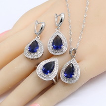 925 Silver  Jewelry Sets For Women Wedding Birhtday Dark Blue Sapphire Bracelet  - £23.43 GBP