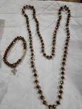 Shiny Brown Crystal Bead 28&quot; Necklace &amp; Matching Bead And Cross Bracelet... - $38.79 CAD