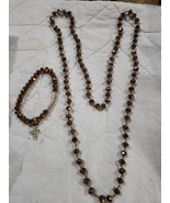 Shiny Brown Crystal Bead 28&quot; Necklace &amp; Matching Bead And Cross Bracelet... - $38.97 CAD