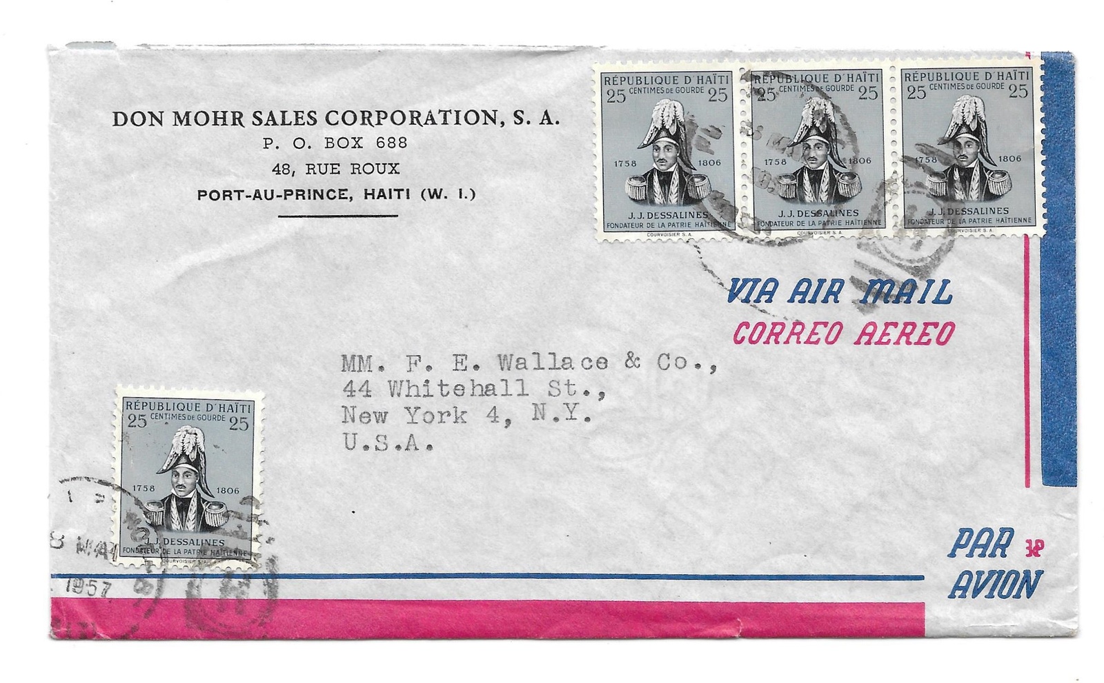 Haiti Airmail Cover 1957 Port Au Prince to New York US Scott# 409 - £3.98 GBP