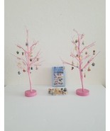 Vintage 16&quot; Pink Bendable Trees &amp; 49 Miniature Ornaments Spring Easter O... - $47.52