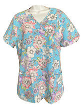 SB Scrub Nursing Scrub Top Floral Patterned Women&#39;s M V-neck pink, purple, blue - £11.70 GBP