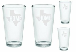  SET OF 4  Texas Home Beer Pub Pint Etched Glasses Custom Barware - £28.61 GBP