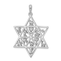 14K White Gold 12 Tribes Star of David Pendant Charm Jewerly 45mm x 29mm - £233.14 GBP