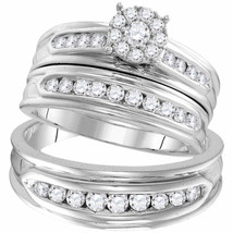 Authenticity Guarantee 
14kt White Gold His Hers Round Diamond Cluster M... - £1,634.64 GBP