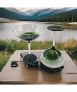 Pier 1 Elemental Green Bowl Set of 2 Martini Wine Cocktail Glasses Stemm... - $461.92 MXN