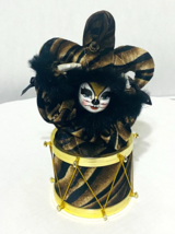 Unique Vintage Bengal Tiger Jester Cat 9” Doll Porcelain Face &amp; Hands Drum Music - £76.66 GBP