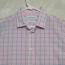Mizzen+Main Leeward Dress Shirt Mens L 17.5x35 Pink Trim Fit Check Non Iron  - £30.01 GBP