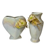 Vintage Set  Lot Pair 2 Miniature Bud Vases Porcelain Iridescent 4&quot; Hear... - £22.38 GBP