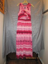 Christine V Maxi Dress, Pink &amp; Red, Ruffled Neckline XL - £15.93 GBP