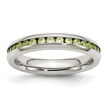 Stainless Steel 4mm August Light Green CZ Ring - £43.00 GBP