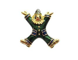 Danecraft Gold - Plated Green Clown Pin Brooch - $10.54