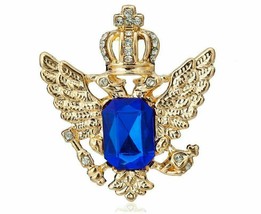 Stunning Vintage Look Gold Plated Crown Blue Stone KING Design Brooch Broach B34 - £14.75 GBP