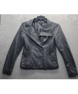 RD Style Motorcycle Jacket Womens Small Gray Leather Long Sleeve Snap Fu... - $29.30