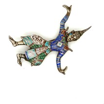 Antique Signed Sterling Siam Enamel Culture Dance Costume in Thailand Brooch Pin - £43.52 GBP