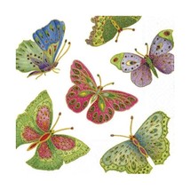 Caspari Jeweled Butterflies Paper Luncheon Napkins, Pack of 20, Ivory  - $9.00