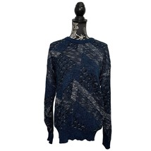 Vintage Michael Gerald Men&#39;s Knit Grandpa Crewneck Sweater Blue Black Si... - £29.52 GBP