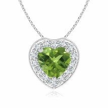 ANGARA Heart-Shaped Peridot Pendant with Diamond Halo in 14K Gold | 18&quot; Chain - £589.53 GBP