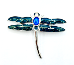 Vintage Monet Green Enamel Blue Cabochon Dragonfly Brooch Pin - £26.33 GBP