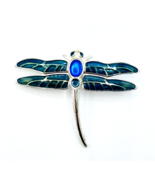 Vintage Monet Green Enamel Blue Cabochon Dragonfly Brooch Pin - $46.18 CAD