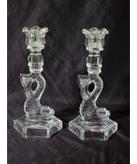 Vintage Dalzell Viking Clear Glass Dolphin Koi Fish Candlestick Mid-Cent... - $97.71 CAD