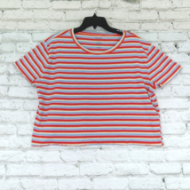 Arizona Jean Co Womens Shirt XL Striped Crop Top Stretch Short Sleeve - £12.71 GBP