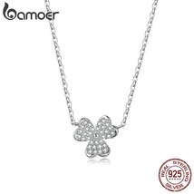 bamoer Real 925 Sterling Silver Clear CZ Paved Clover Necklace for Women Lucky K - $23.59