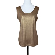 Chicos 1 Travelers Top Medium Gold Slinky Knit Tank Shimmer Metallic Blouse - £19.54 GBP