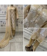 Pakistani Beige 3Pcs Fancy Chiffon Dress with thread embroidery ,XL#1 - $88.11
