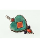 Aldrich Art Studio Turquoise, Spiny &amp; Coral Inlay Sterling Silver Pendan... - £584.28 GBP