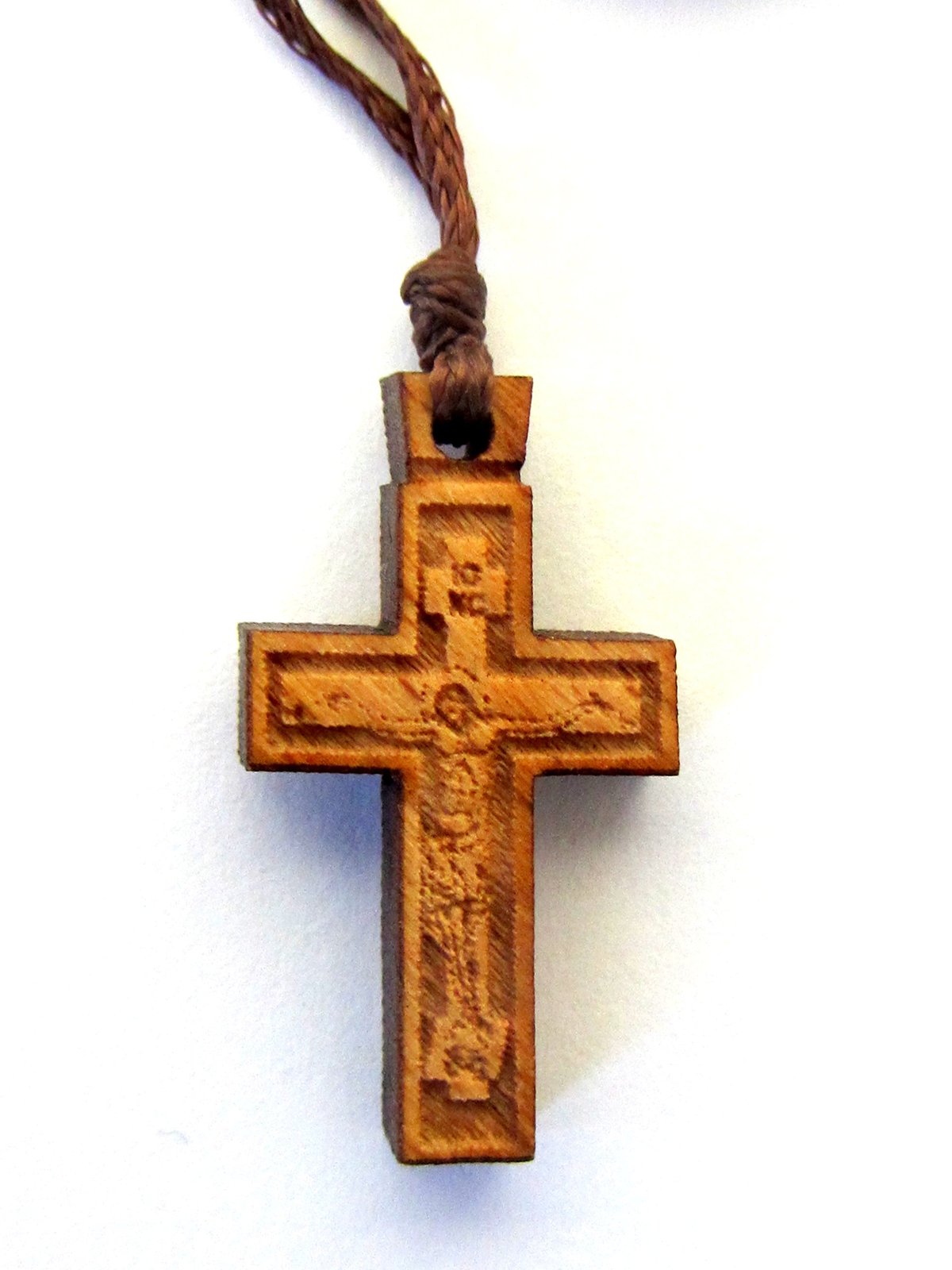 Christian Orthodox Greek Religious Pendant Necklace with Wood Cross / 43