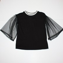 Good Luck Girl Girl&#39;s Black Top Shirt with Flared Mesh Sleeves size S NWT - £16.05 GBP