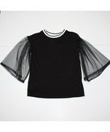 Good Luck Girl Girl&#39;s Black Top Shirt with Flared Mesh Sleeves size S NWT - £15.95 GBP