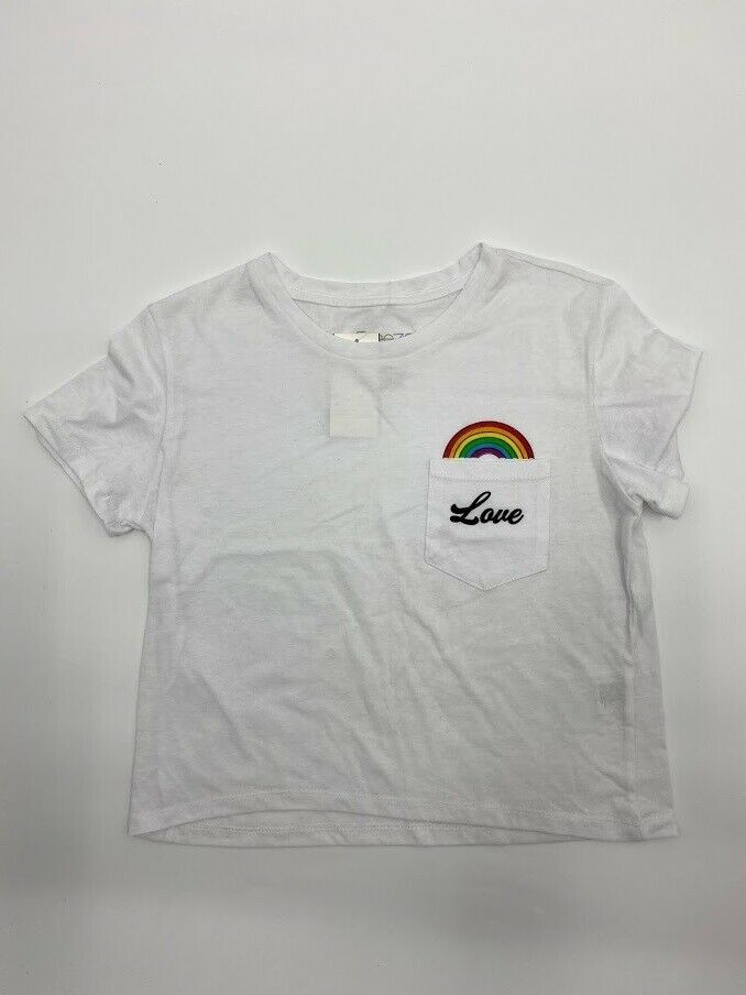 Freeze Girls Size XS White Love Rainbow Print Tee Shirt with Pocket NWT - $8.41