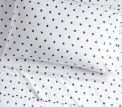Pottery Barn Kids STAR Navy Stars White Ground Full Flat Sheet Pre Owned... - $29.42