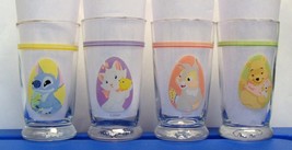 Rare Disney Pooh Thumper Marie Stitch Easter Egg Glasses Cups Set of 4 Glass - £35.89 GBP