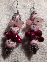 2.5&quot; inch handcrafed beaded earrings in pink and magenta  one of a kind - £9.58 GBP