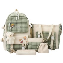 5 PCS/SET Women School Canvas Backpa schoolbag for teens girls student book Bag  - £119.51 GBP