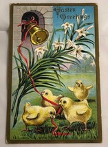 c.1910 Chicks Ringing Bell Embossed Easter Greetings Postcard - £7.82 GBP
