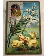 c.1910 Chicks Ringing Bell Embossed Easter Greetings Postcard - £7.84 GBP